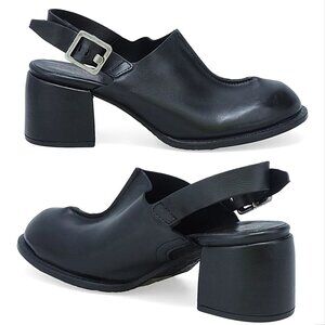 A.S.98 Goodman Slingback Mule Clogs Size 37 6.5 7 Block Heel Black Leather NEW